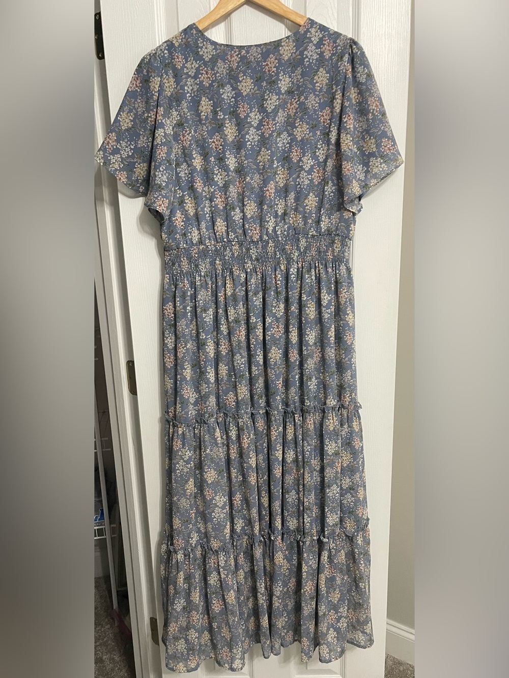 Women’s Mikarose Dusty Blue Floral Tiered Dress - Picture 7 of 7